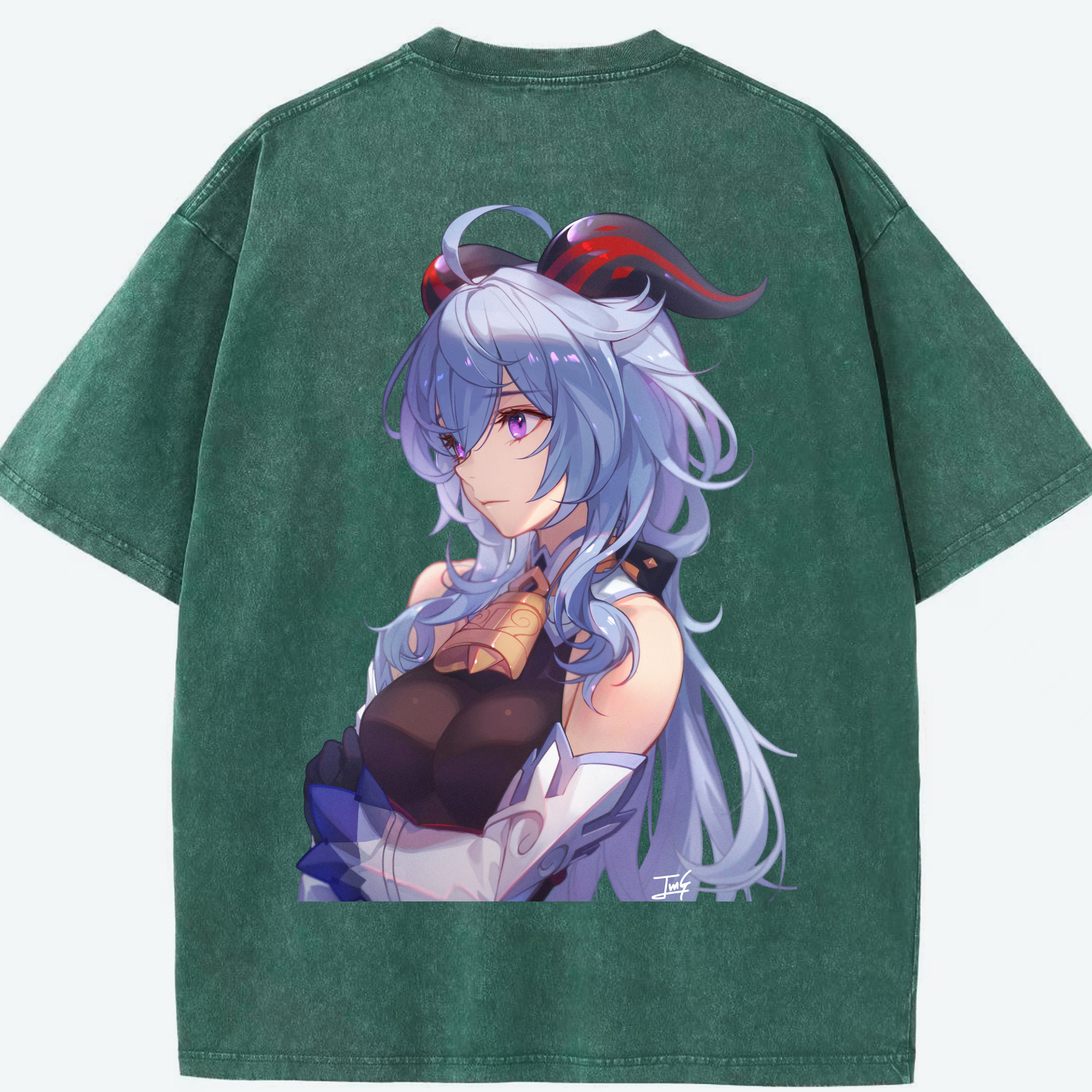 げんし神 甘雨 かんう genshin Ganyu 綿100% ヴィンテージ風 半袖Tシャツ（背面プリント）